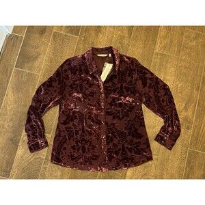 NEW- Soft Surroundings - Floral Velvet Button Front Top - Womens Medium